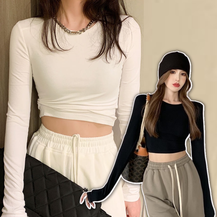 Áo Thun Len Tăm Croptop Dài Tay Cổ Tròn - Áo Kiểu Chất Zip Len Tăm Dáng Ôm Sát Boby Siêu Tôn Dáng Sang Chảnh