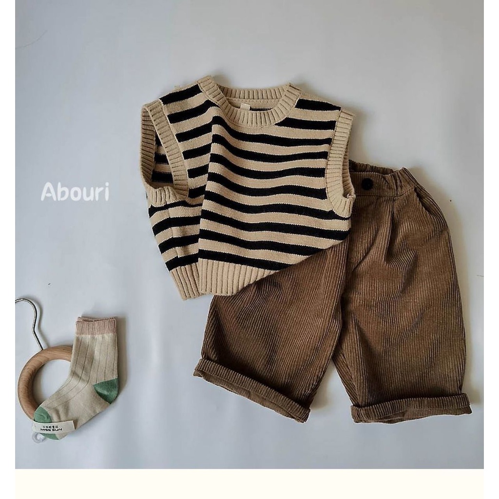 Áo Len Không Tay Cổ Tròn Họa Tiết Kẻ Sọc Phong Cách Hàn Quốc Thời Trang Mùa Thu 2022 Dành Cho Bé Trai Và Bé Gái