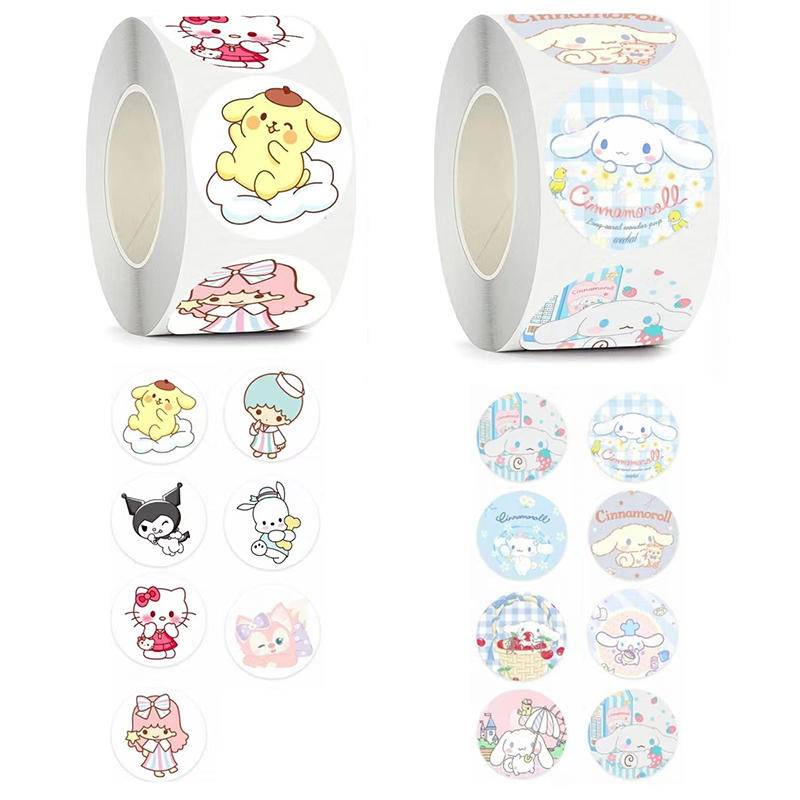 SANRIO Cuộn 500 Sticker Hoạt Hình My Melody Cinnamoroll Kuromi Dán Trang Trí Laptop