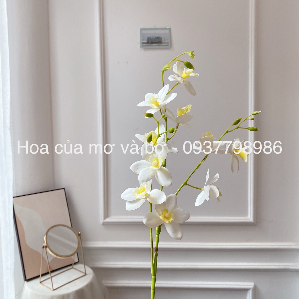 Cành Địa Lan Đông Á 3 Nhánh 10 bông Cao Su Cao Cấp MerBer Dài 90cm