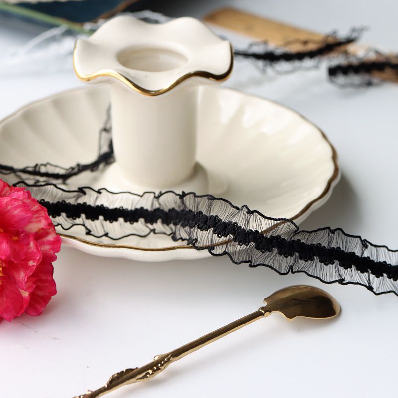 Phụ Kiện Ren Hai Mặt Màu Trắng Đen Co Giãn Tinh Tế Dùng Trang Trí Quần Áo