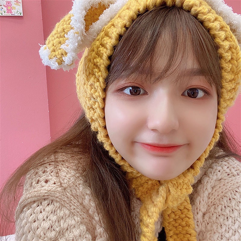 Mũ Len Tai Thỏ Dệt Kim Dễ Thương Cho Bạn Gái