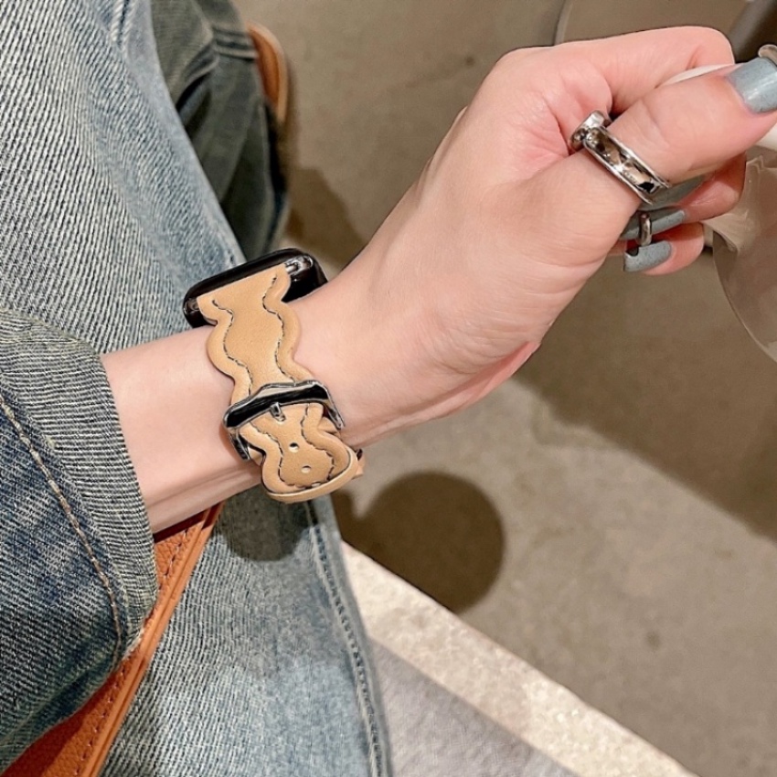 Dây Đeo Bằng Da Họa Tiết Gợn Sóng Dành Cho Apple watch 49mm 45mm 44mm 41mm 40mm 42mm 38mm iWatch series ultra 8 7 SE 6 5 4 3 2 1