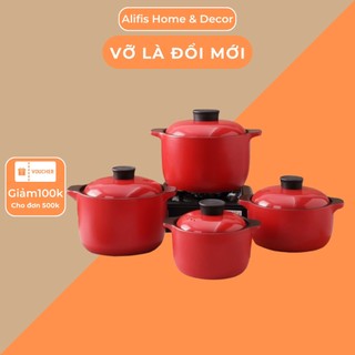Nồi hầm đa năng màu đỏ chịu nhiệt tốt dùng được trên bếp ga bếp hồng ngoại