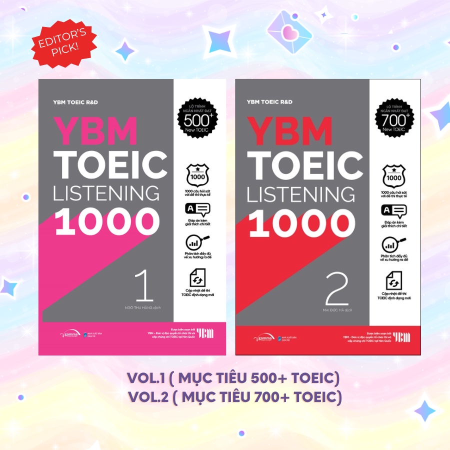 Sách: Lẻ/Combo - YBM TOEIC Listening 1000 Vol.1 + Vol.2 (Trọn Bộ 2 Cuốn)