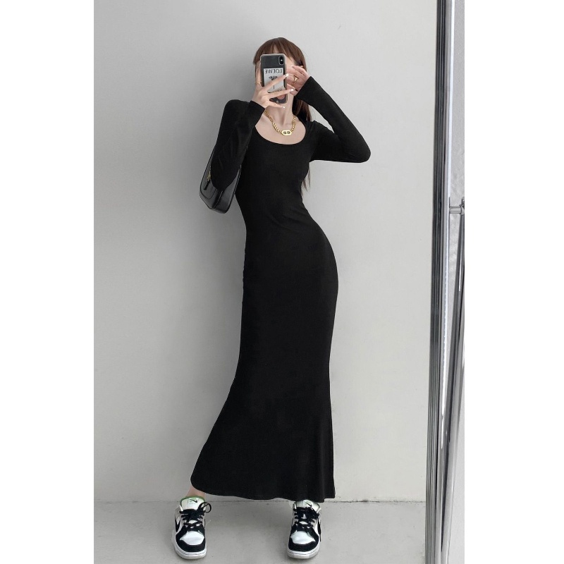 Đầm COZOKC dài tay cổ vuông thiết kế quyến rũ thời trang