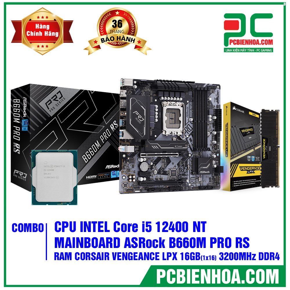 Combo máy tính Intel I5 12400 + B660M+ 16G- Hàng mới 36T