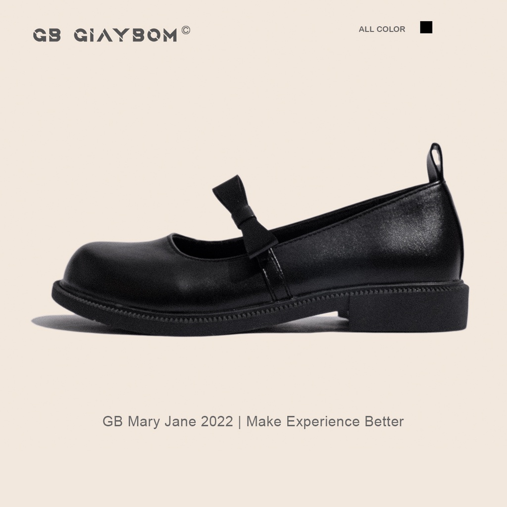 Giày Búp Bê Nữ Đế Thấp Gót Vuông Quai Nơ Da Bóng Màu Đen Phong Cách Vintage Tiểu Thư giayBOM B1182