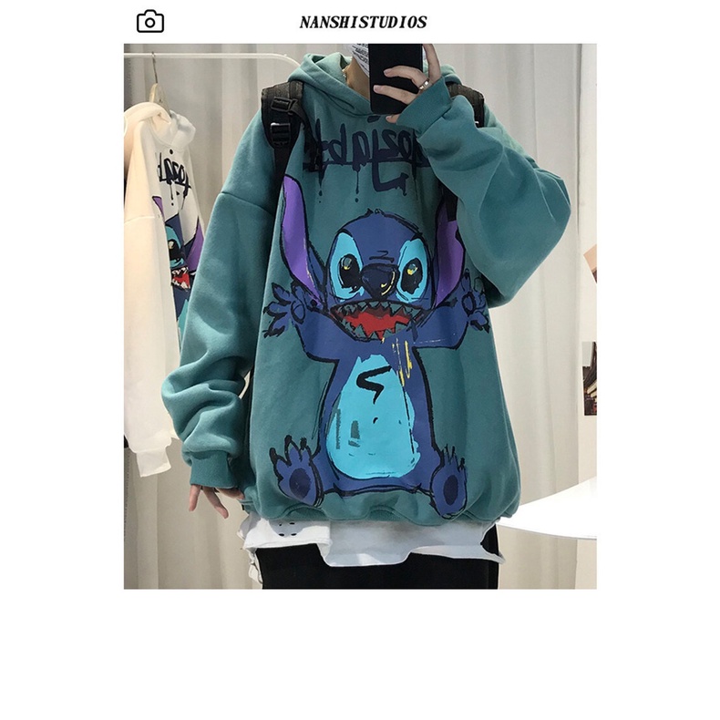 Áo Hoodie Dáng Rộng Họa Tiết Stitch Thời Trang Mùa Thu Plus Size Cho Nam 410