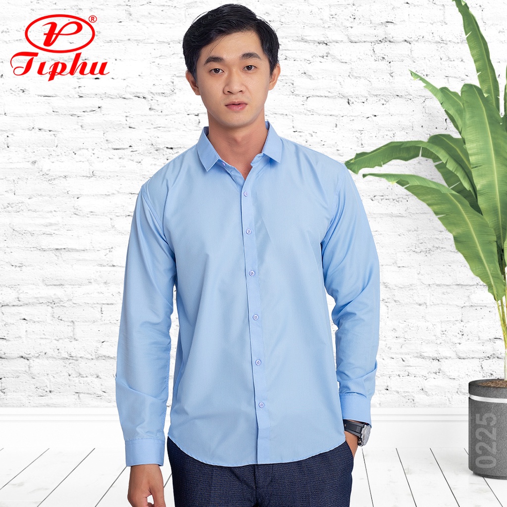 Áo sơ mi bamboo màu xanh cho nam, tay dài, form body Hàn Quốc, vải sợi tre mềm mượt, thương hiệu Amazing