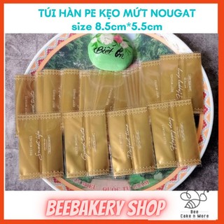 [Hàng mới về] Set 100c Túi hàn P.E đựng bánh, mứt, kẹo nougat size 8.5cm*5.5cm-VÀNG ĐỒNG CHỮ TRẮNG