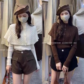 Set áo len tay dài kèm áo khoác croptop cánh dơi