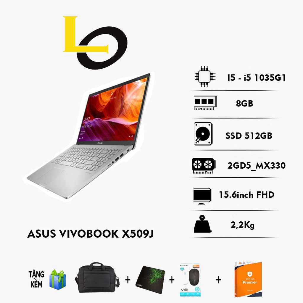 Laptop Asus Cũ Mỏng Nhẹ ASUS X509J Core i5 Đời Mới Ram 8Gb SSD 512Gb Màn