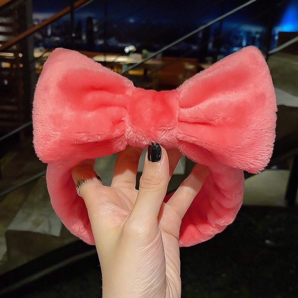 Băng đô rửa mặt vải nhung mẫu nơ trơn xịn mềm mịn dễ thương bờm turban cố định tóc co dãn