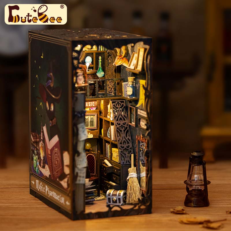 CUTEBEE Mô Hình Nhà Gỗ DIY Book Nook Trang Trí Kệ sách Có Đèn LED Magic Pharmacist SZ05