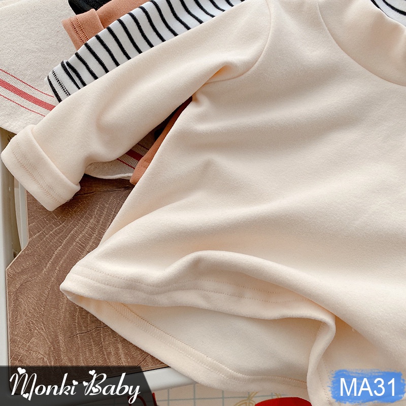 Áo thun nỉ bông cổ cao trẻ em, chất dày dặn ấm áp cho mùa thu đông, dáng ôm gọn gàng, co giãn thoải mái dễ chịu | MA11