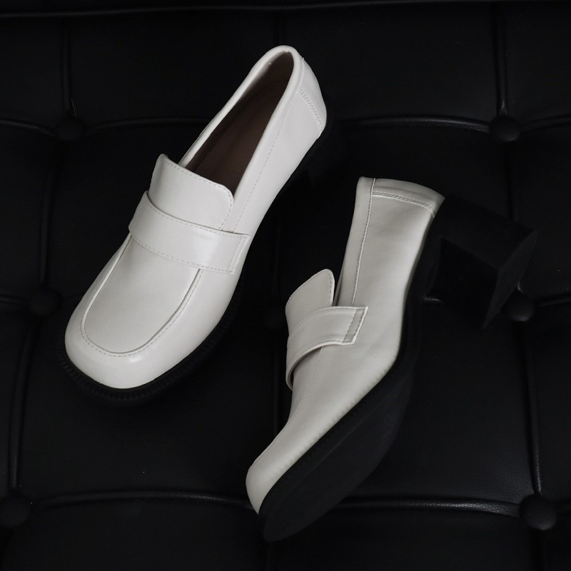 25 STUDIO Giày loafer nữ mũi vuông đế cao 5 phân Penny Loafer