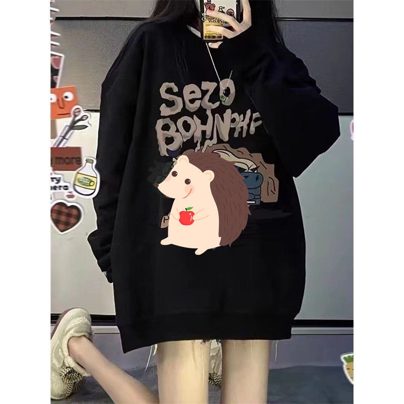 Jiashucheng Áo Nỉ Dài Tay Cổ Tròn Form Rộng In Họa Tiết Ngọt Ngào Phong Cách Mỹ