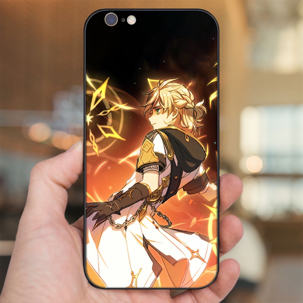 Ốp lưng iPhone 6, 6s dẻo đen cạnh vuông in hình Albedo Genshin Impact