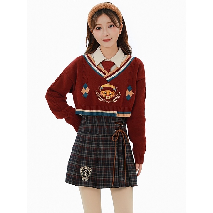 Áo Sweater Dệt Kim Màu Đỏ Phong Cách Preppy Cổ Điển Giáng Sinh Xinh Đẹp Cho Nữ