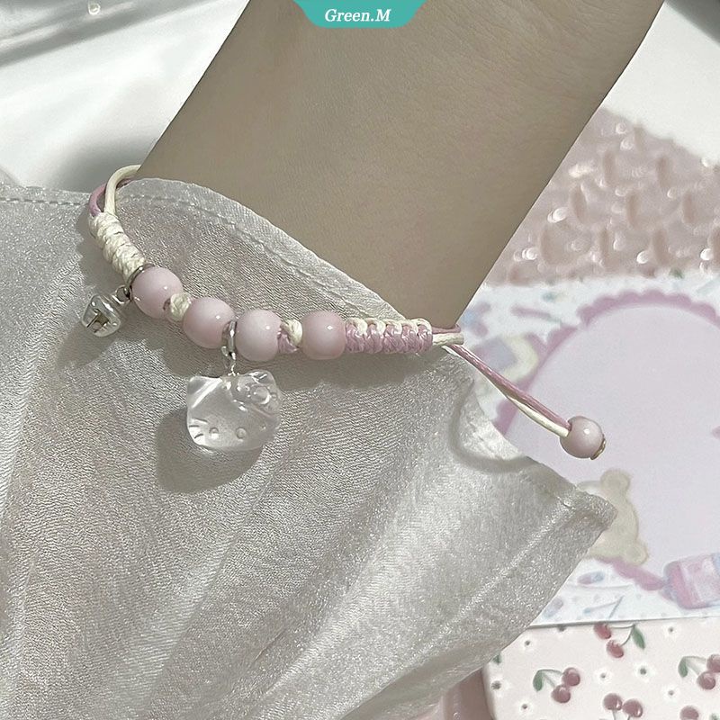 Sanrio Vòng Tay Bện Dây Mặt Hình Hello Kitty Màu Hồng Ngọt Ngào Thời Trang Nữ