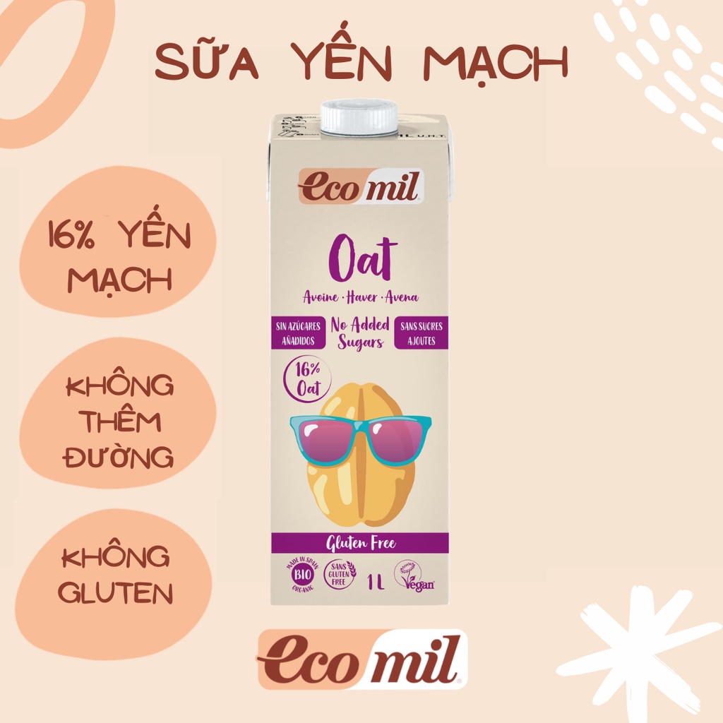 Sữa Yến Mạch Không Thêm Đường Không Gluten Hữu Cơ Ecomil (1L) - Ecomil Oat drink no added sugars Gluten Free Bio 1 L