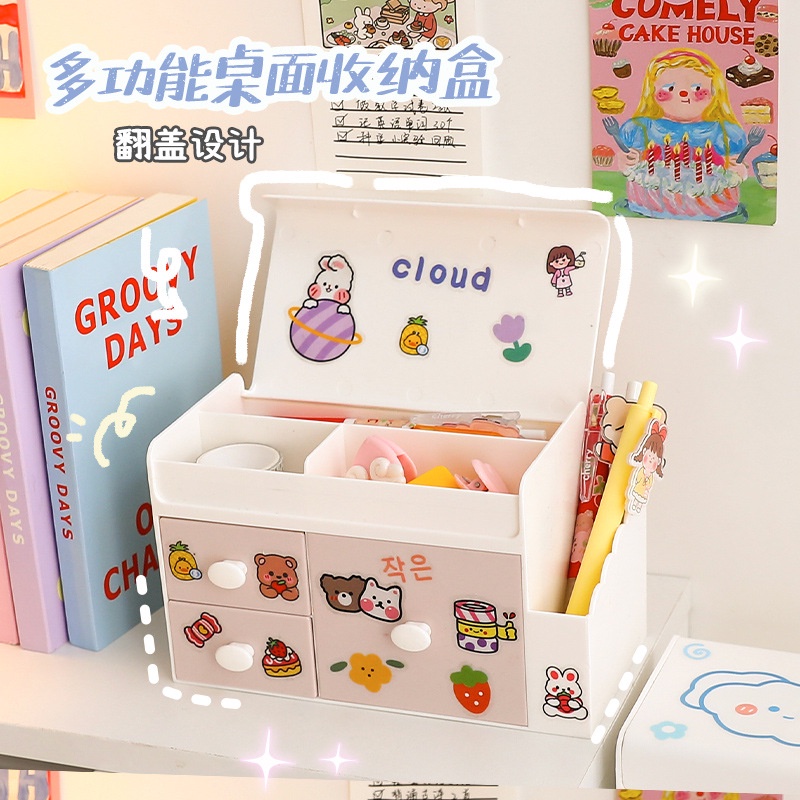 Hộp bút để bàn kiểu dáng xinh xắn tặng kèm sticker - UniLabel