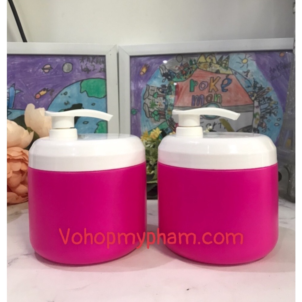 vỏ hộp nhựa , hũ nhựa đựng kem body, dầu gội, dầu xả tóc, kem ủ HŨ PET 500ml HỒNG NẮP CÓ VÒI NHẤN