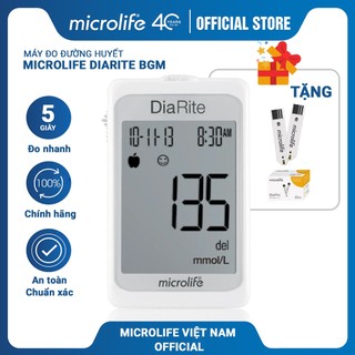MÁY ĐO ĐƯỜNG HUYẾT MICROLIFE DIARITE BGM THUỴ SĨ - ĐO NHANH , CHÍNH XÁC CHỈ 5 GIÂY - TẶNG KÈM 50 QUE THỬ