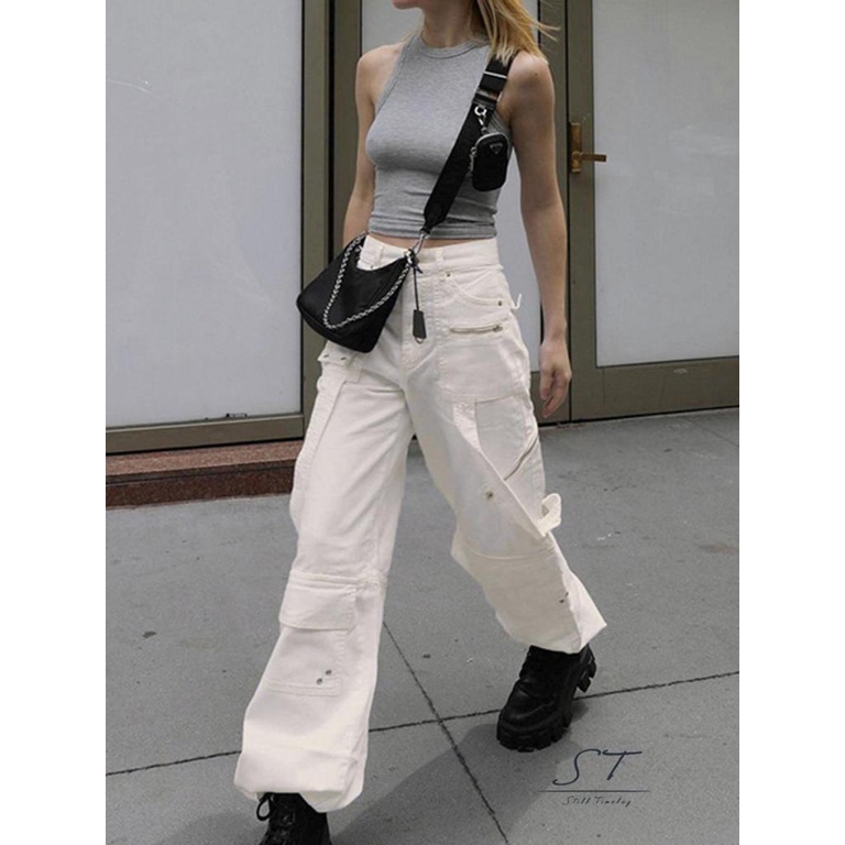 Quần Jeans Lưng Cao Có Túi Phối Khóa Kéo CY03 Thời Trang Cho Nữ