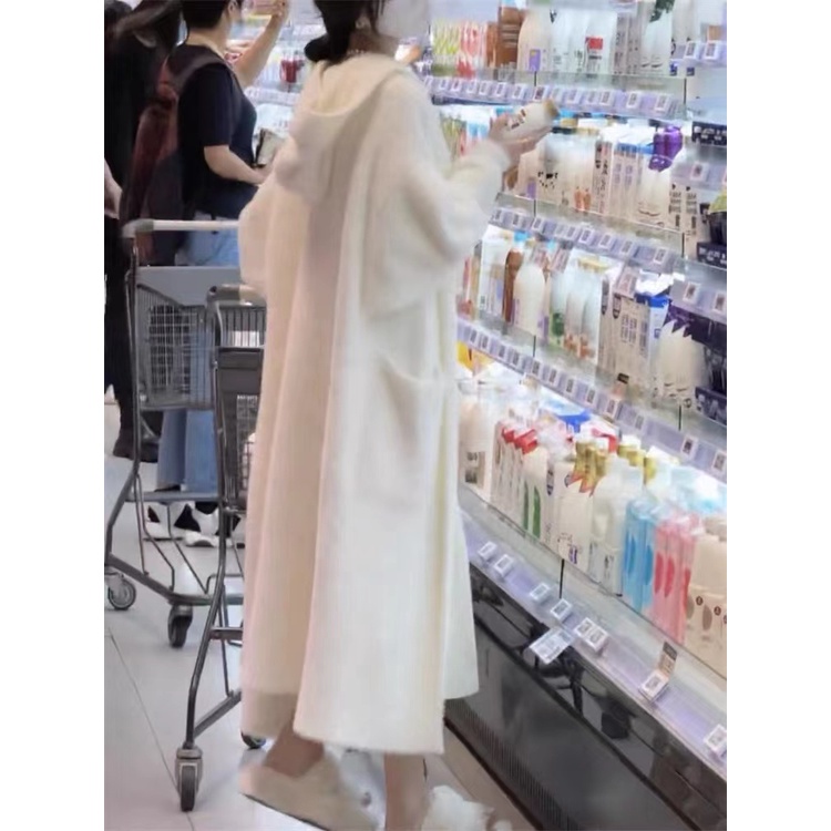 Set Áo Khoác cardigan Có Nón Màu Trắng Và Đầm Dệt Kim Thời Trang Thu Đông Hàng Mới 2022