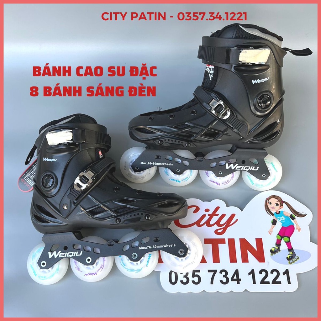 Giày patin người lớn bánh sáng đèn led, bánh cao su đặc, Giày trượt patin Kingfly Weiqiu 2 lớp tháo vệ sinh được