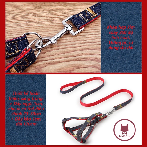 Dây Đai Dắt Chó Mèo Đi Dạo Vải Denim 120cm ( Cho Thú Cưng 5-10kg )