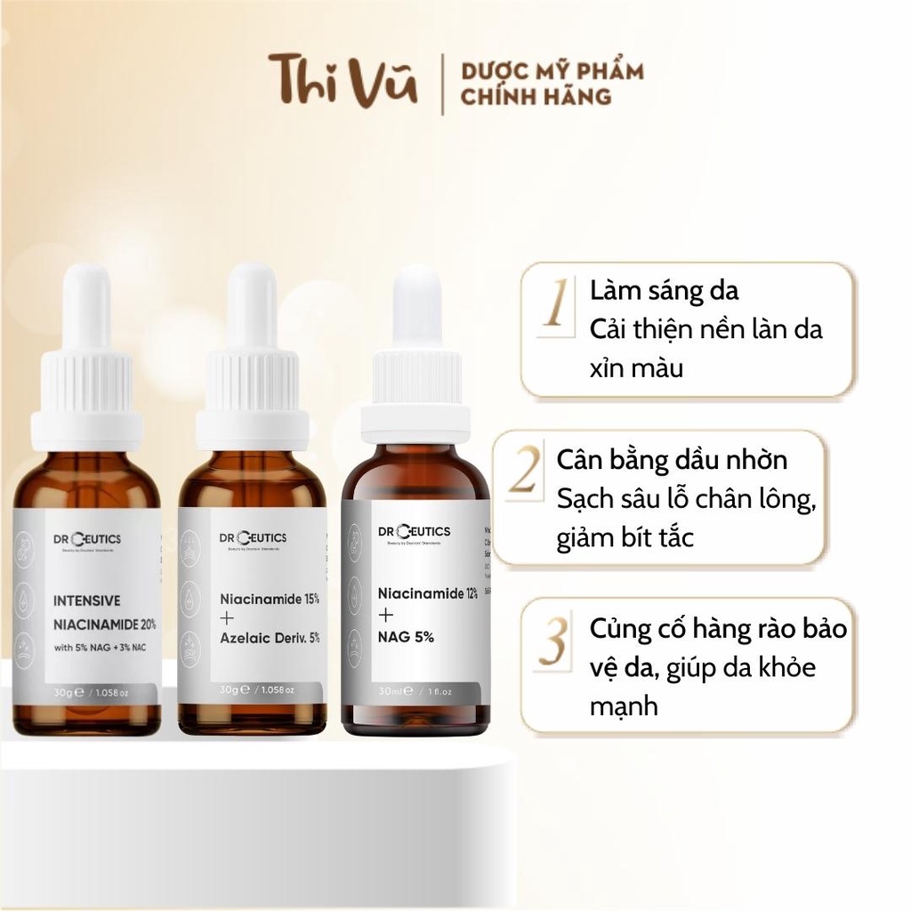 Tinh chất Serum B3 Niacinamide DrCeutics giảm thâm, sáng da, kiềm dầu 30ml 100ml - Thi Vũ