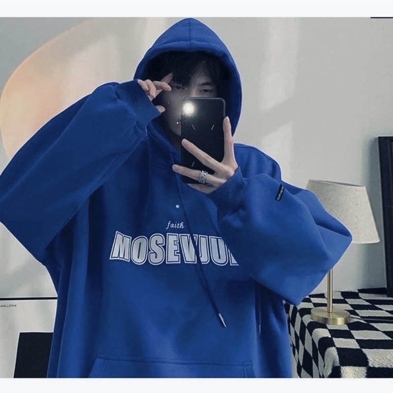Áo Khoác HOODIE nỉ bông mũ to 2 lớp Unisex form rộng MOSEVJUE