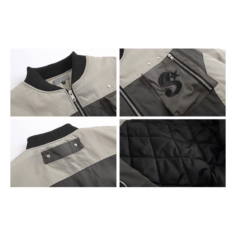Áo khoác bomber thêu logo S phong cách đường phố ulzzang hiphop nam nữ