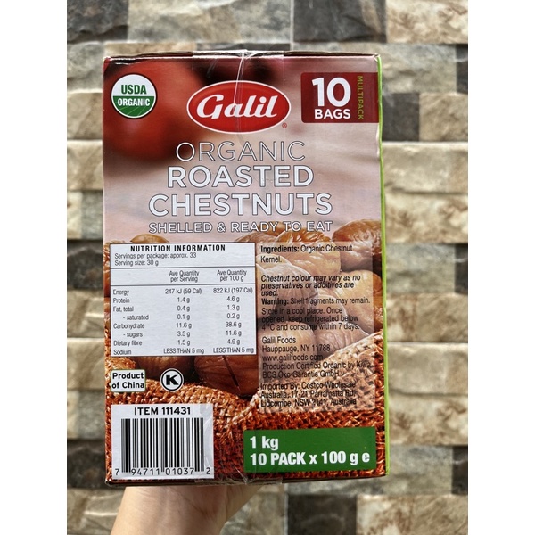 Hạt dẻ hữu cơ Galil Organic Roasted Chestnuts 10 gói x 100gram