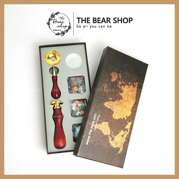 Set con dấu và sáp niêm phong đóng dấu thiệp cưới, bao thư, trang trí DIY quà tặng cổ điển vintage - The Bear Shop