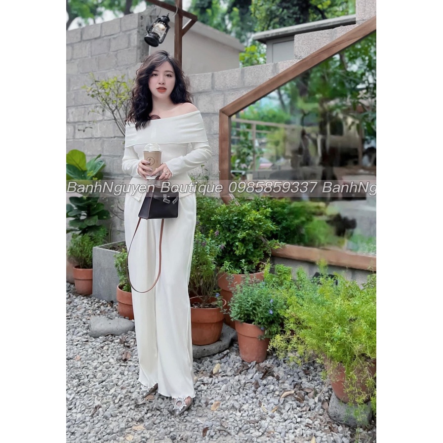 Set len tăm trễ vai quần ống suông