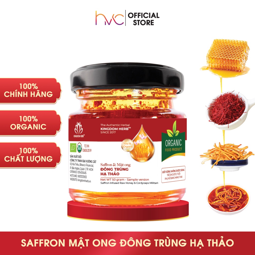 Saffron mật ong đông trùng hạ thảo Kingdom Herb chính hãng thượng hạng hộp 50g - KQ