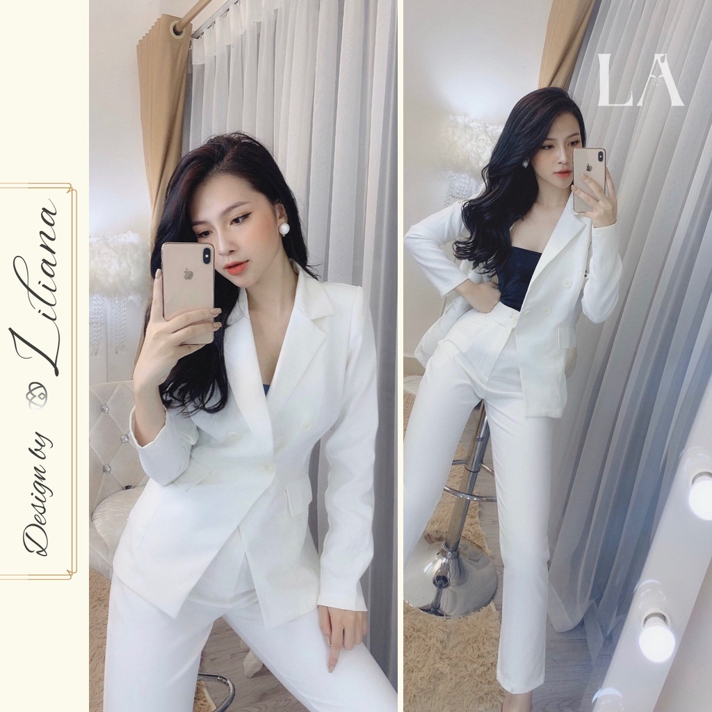 Set vest blazer nữ kèm quần baggy cạp cao công sở TRANG TÂY FASHION