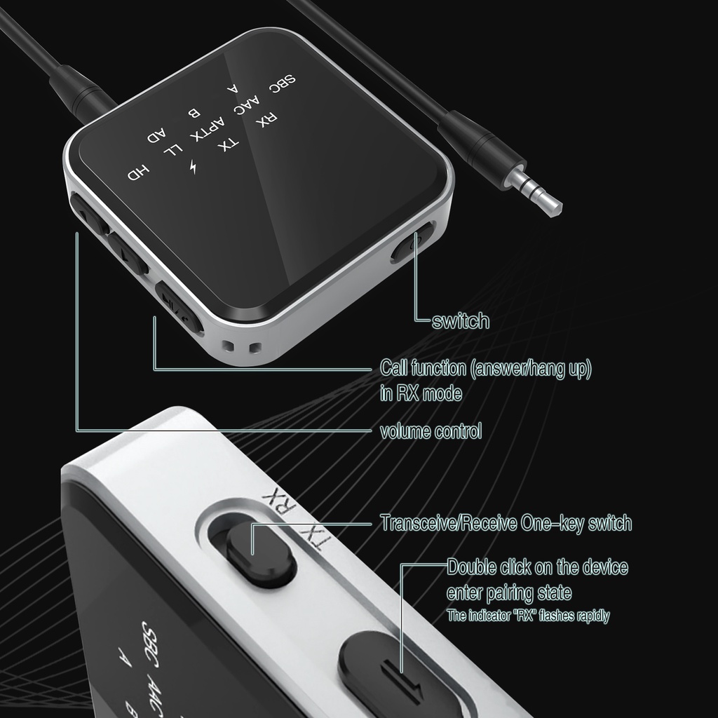 Bộ Thiết Bị Thu Phát Bluetooth 5.2 Aptx HD 2 Trong 1 Hifi Cho Xe Hơi