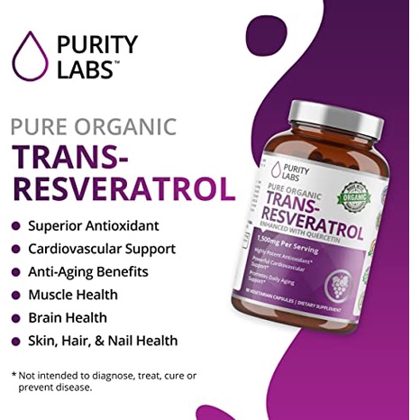 Purity Labs Pure Organic Trans-Resveratrol 1500mg viên uống hỗ trợ nội tiết tố,tim mạch,chống lão hóa 90 viên