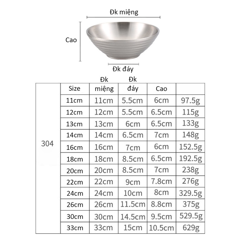 Tô inox chén inox 304 cách nhiệt 2 lớp Nomi JMC1125