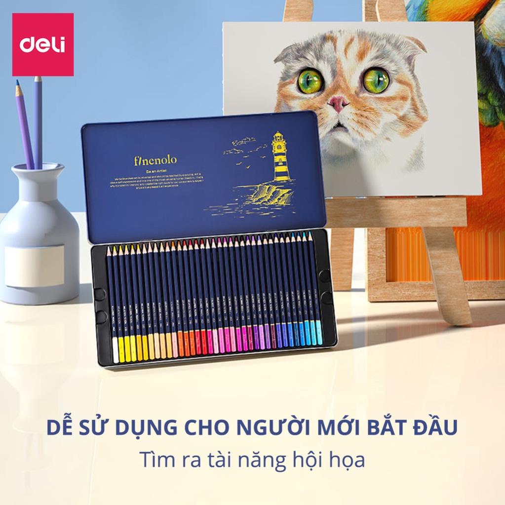 Bút chì màu gốc dầu hộp thiếc chuyên nghiệp Deli - 24/36/48/72 màu - EC122 .