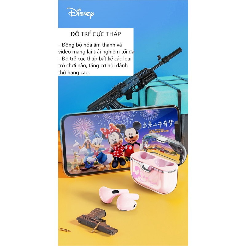 Tai nghe Bluetooth không dây Disney P68 TWS 5.2 chính hãng nút cảm ứng âm thanh HIFI có mic đàm thoại