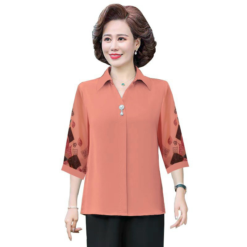 ROMI - Thời Trang U50-60 - Áo Kiểu Trung Niên Size Lớn Dạng Áo Sơ Mi Quý Bà In Họa Tiết 3A26 3A27 3A28 3A29