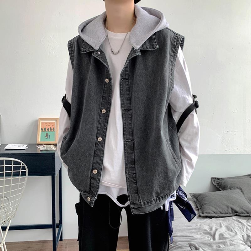 áo khoác bomber nam nỉ áo khoác dù gió Áo Khoác Jeans Không Tay Có Mũ Trùm Đầu Phong Cách Hàn Quốc Cho Nam Giới