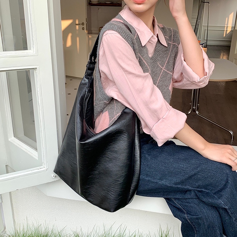 Túi Xách Đeo Vai Da Mềm Cỡ Lớn Phong Cách Hàn Quốc Đơn Giản Dành Cho Nữ