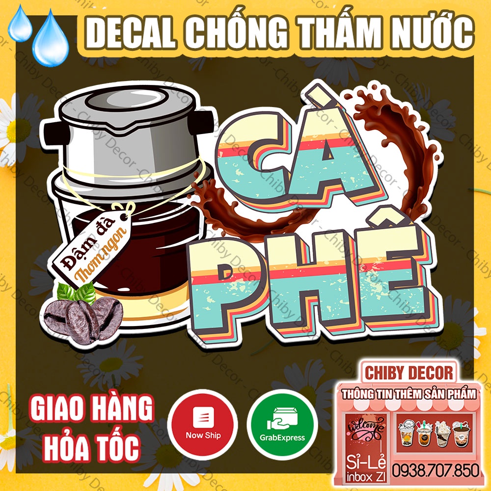 Decal Trang Trí Quán Cà Phê Vintage 🌈 Tranh Dán Tường, Hình Dán Ly Coffee, Sticker Chống Nước, Cắt Sẵn